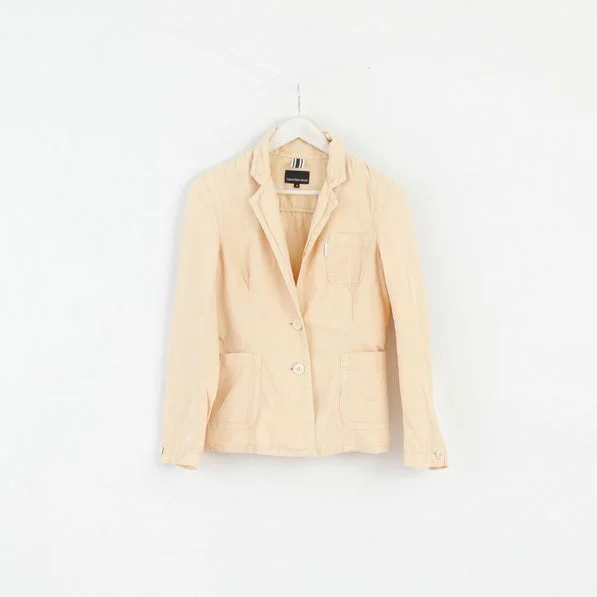 BlazershotCalvin Klein Jeans Womens S Blazer Cream Cotton Three Pockets Classic Jacket