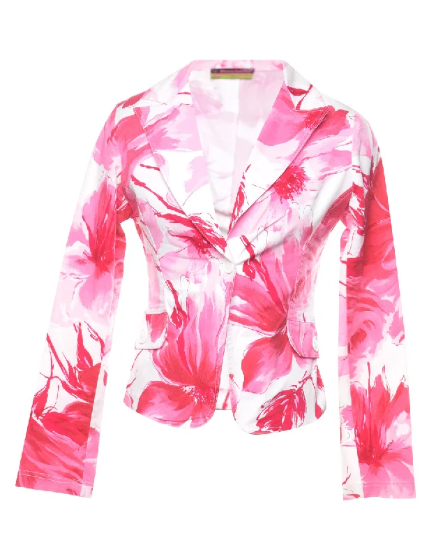 BlazergameFloral Pattern Pink & White Blazer - S