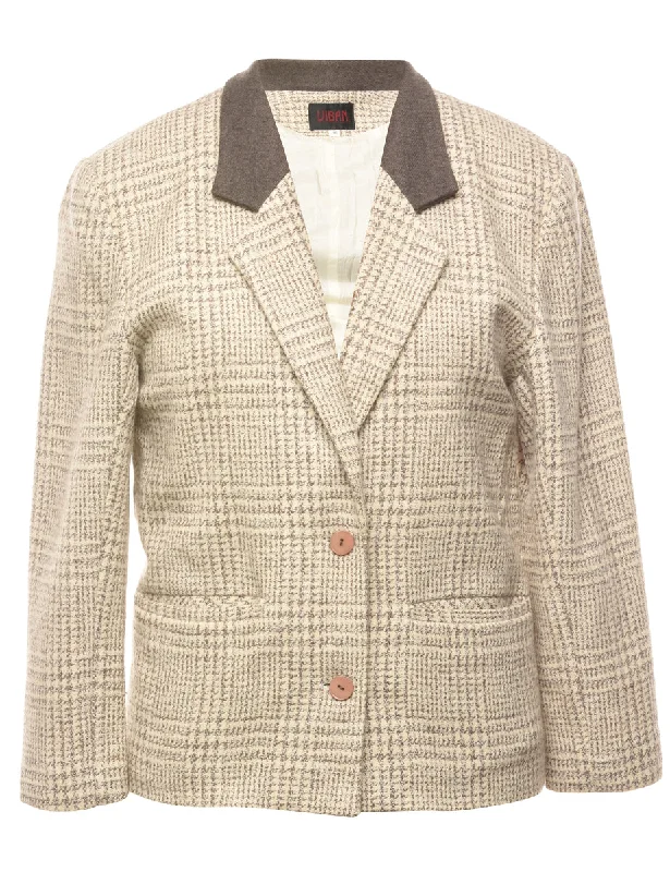 BlazerfashionHoundstooth Light Brown & Cream Contrast Collar Blazer - L