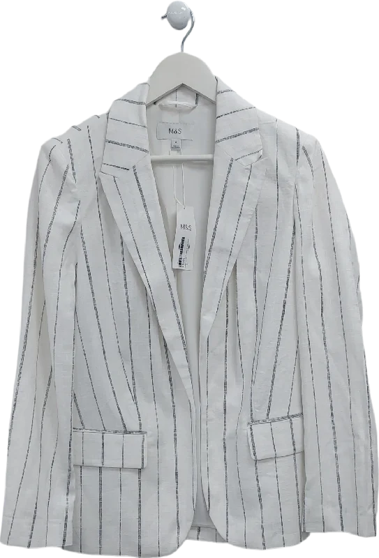 BlazerfanbaseM&S White Linen Rich Striped Blazer UK 10