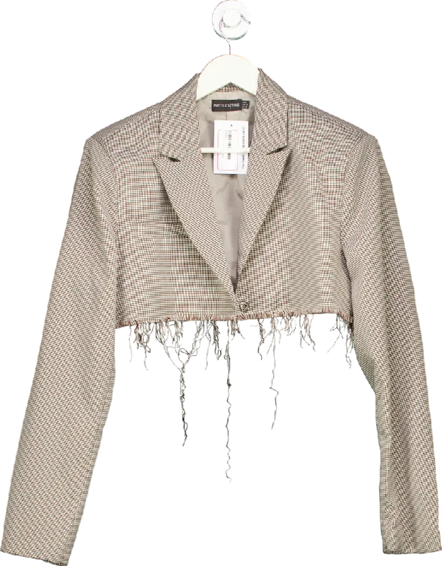 BlazerdefeatPrettyLittleThing Brown Houndstooth Cropped Blazer UK 4