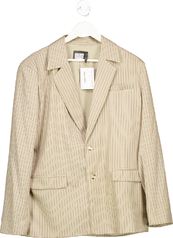 BlazeridentityReclaimed Vintage Beige Pinstripe Blazer UK L