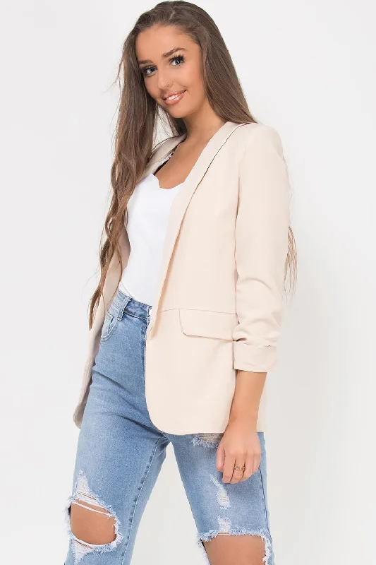 BlazerinitiativeRuched Sleeve Blazer Beige