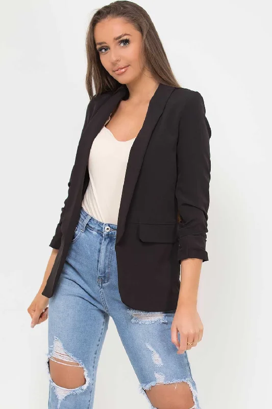 BlazeridentityRuched Sleeve Blazer Black