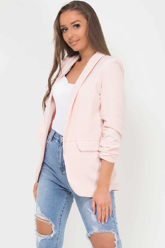 BlazerfestivalRuched Sleeve Blazer Pink