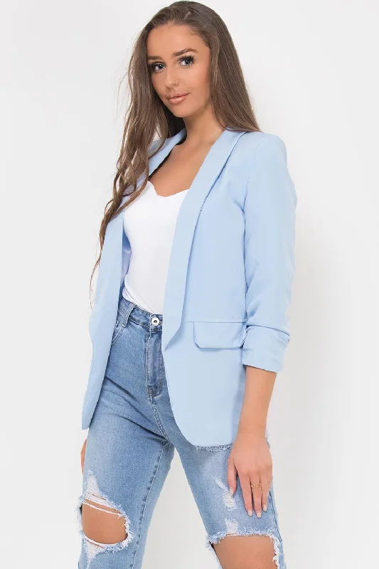 BlazerunityRuched Sleeve Blazer Sky Blue