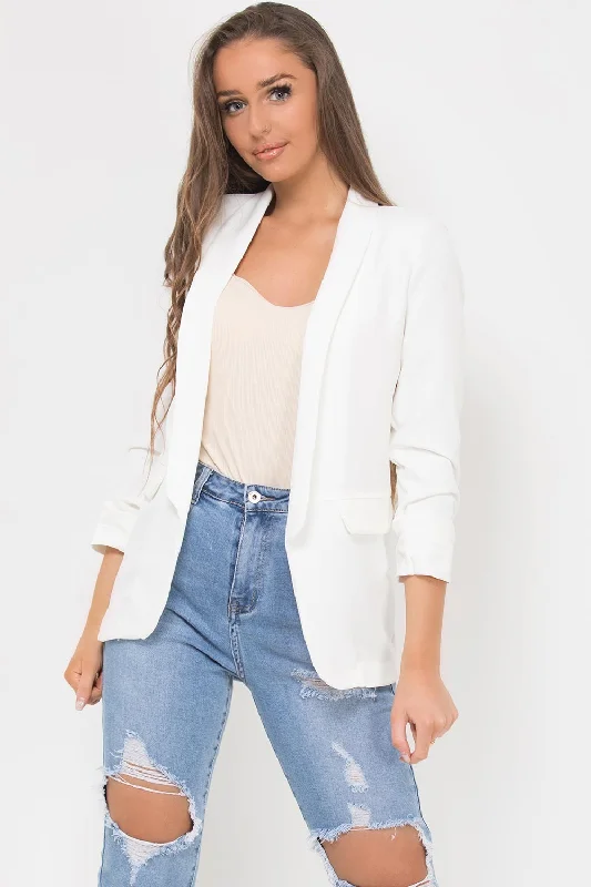 BlazerfanbaseRuched Sleeve Blazer Cream