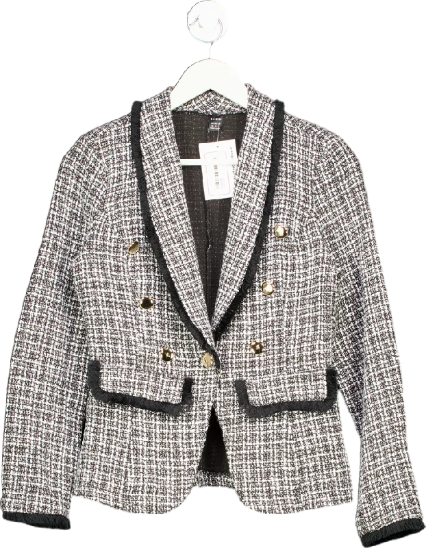 BlazerarenaSHEIN Black and White Tweed Double Breasted Blazer UK M