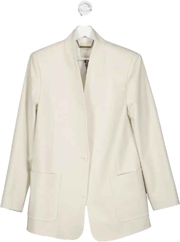 BlazercultureTed Baker Beige Amberot Single Breasted Collarless Blazer UK L