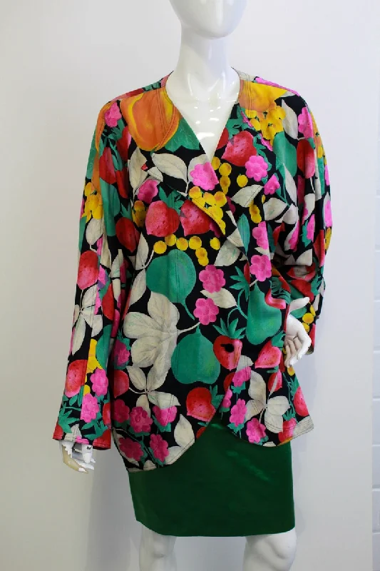 BlazervictoryVintage 1980s Ungaro Fruit Print Silk Blazer, XL