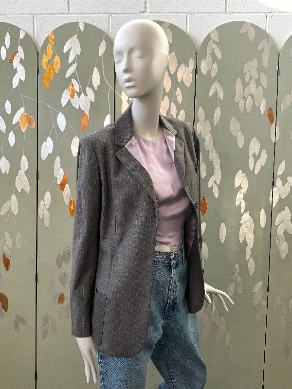 BlazerfitVintage 1990s Bill Blass Grey Pinstripe Blazer & Lilac Satin Bib, Large