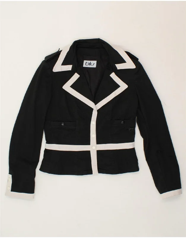 BlazermaniaBYBLOS Womens Crop Blazer Jacket US 8 Medium Black Cotton