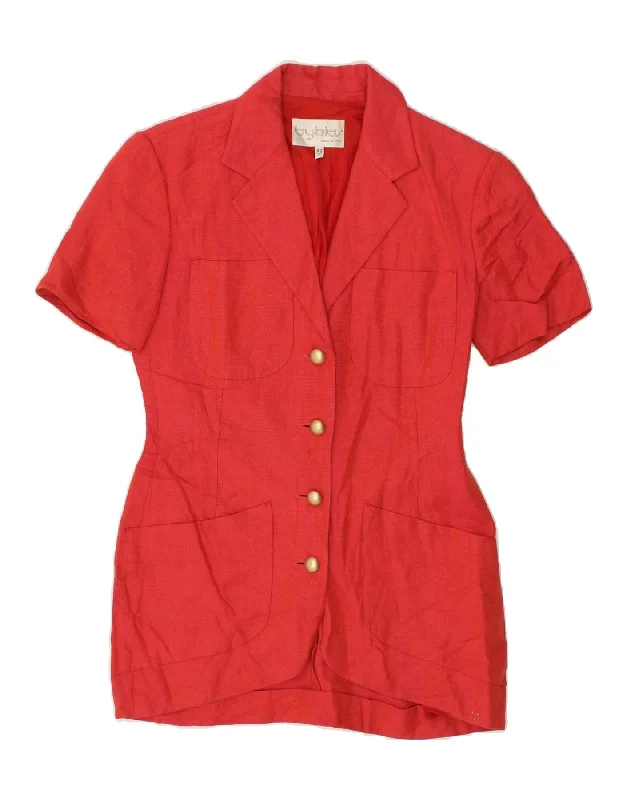 BlazercyberBYBLOS Womens Short Sleeve 4 Button Blazer Jacket IT 42 Medium Red Linen