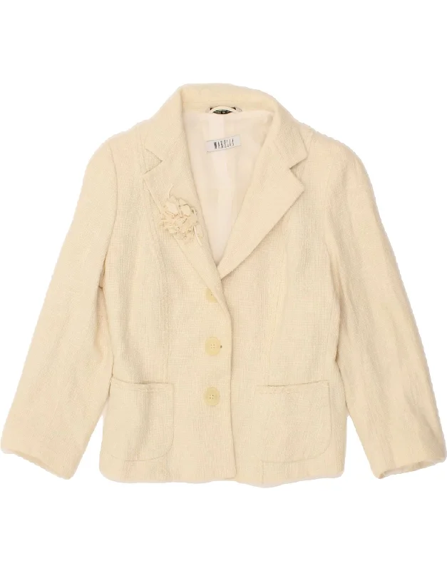 BlazerfanMARELLA Womens 3 Button Blazer Jacket UK 12 Medium Beige Cotton