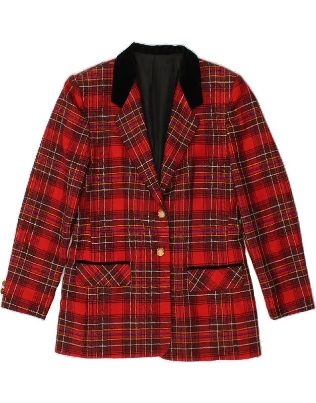 BlazerfutureVINTAGE Womens 2 Button Blazer Jacket IT 46 Large Red Check Virgin Wool