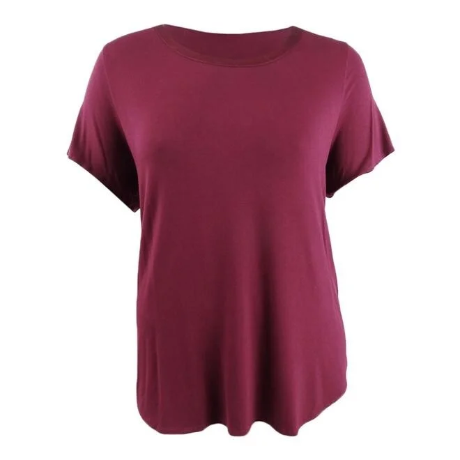 Athletic T-ShirtsAlfani Women's Plus Satin-Trim High-Low T-Shirt Dark Red Size 0X