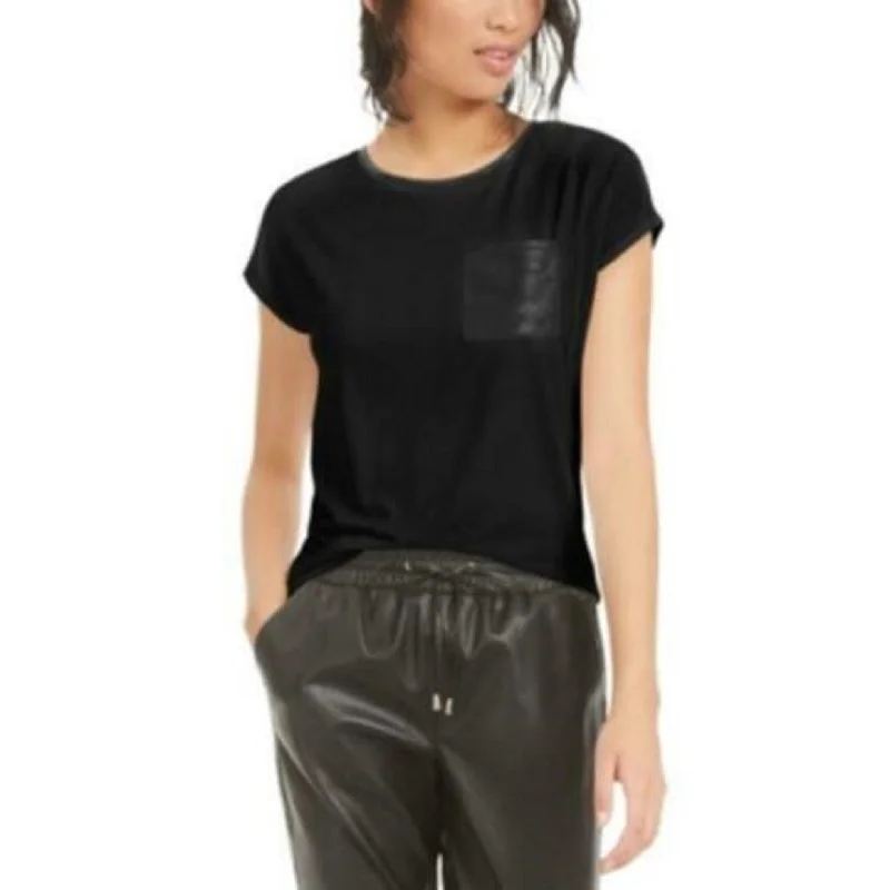 Mesh T-ShirtsBar III Women's Faux-Leather Pocket T-Shirt Black Size Small