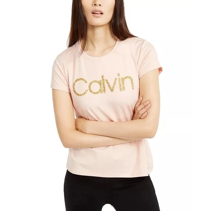 Performance T-ShirtsCalvin Klein Women's Embellished Logo T-Shirt Pink Size Large