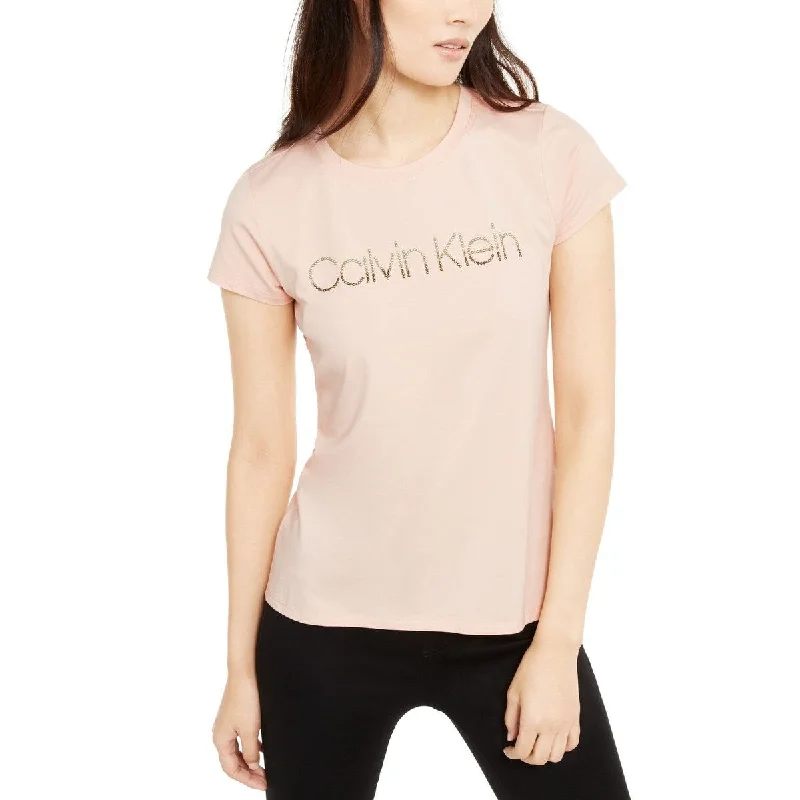 Casual T-ShirtsCalvin Klein Women's Studded-Logo T-Shirt Pink Size Extra Large - X-Large