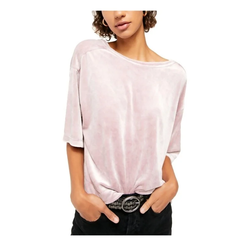 Gym T-ShirtsFree People Women's Pink Low Cut 3/4 Sleeve Crew Neck T-Shirt Purple Size Extra Small