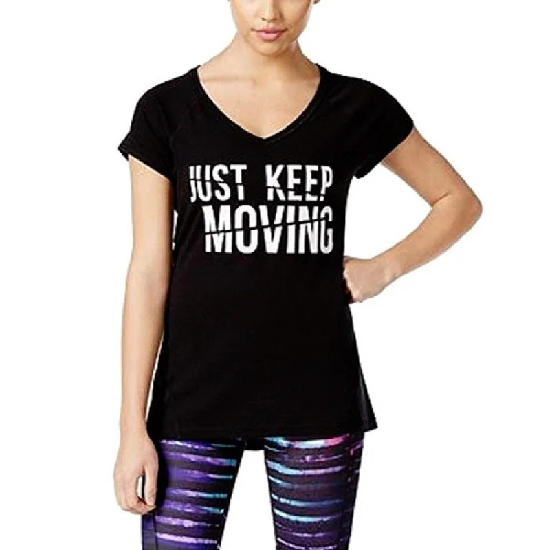 Embroidered T-ShirtsIdeology Women's Keep Moving Graphic T-Shirt Noir Size Medium - Black