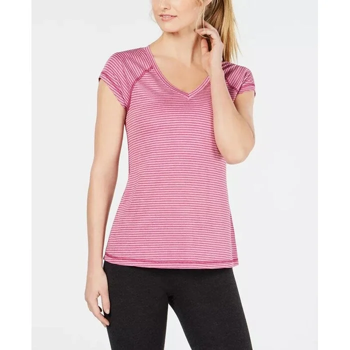 Band Merch T-ShirtsIdeology Women's Striped V-Neck T-Shirt Wine Size Extra Small - X-Small