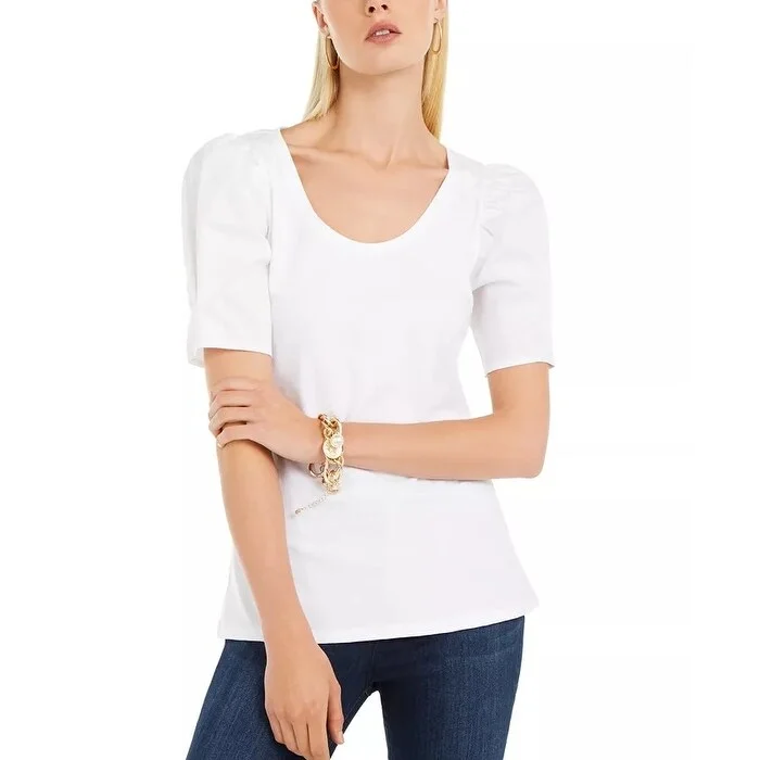 Velvet T-ShirtsINC International Concepts Women's Puff Sleeve T-Shirt White Size X-Large