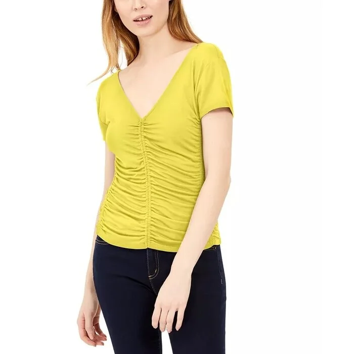 Colorblock T-ShirtsINC International Concepts Women's Ruched T-Shirt Dark Yellow Size X-Small