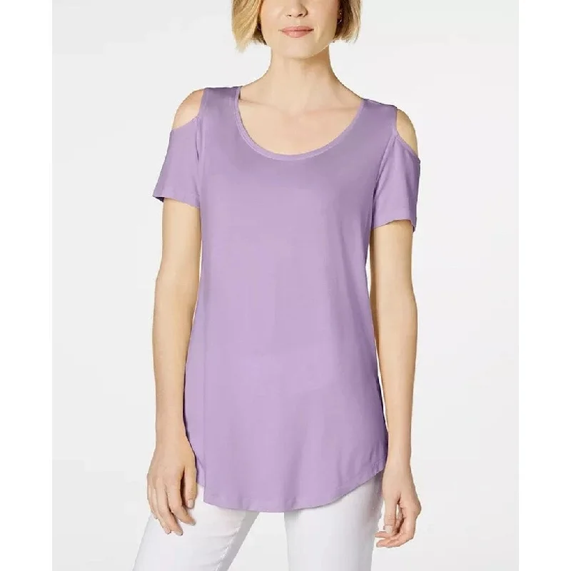 Sleep T-ShirtsJM Collection Women's Cold Shoulder Swing T-Shirt Purple Size Small