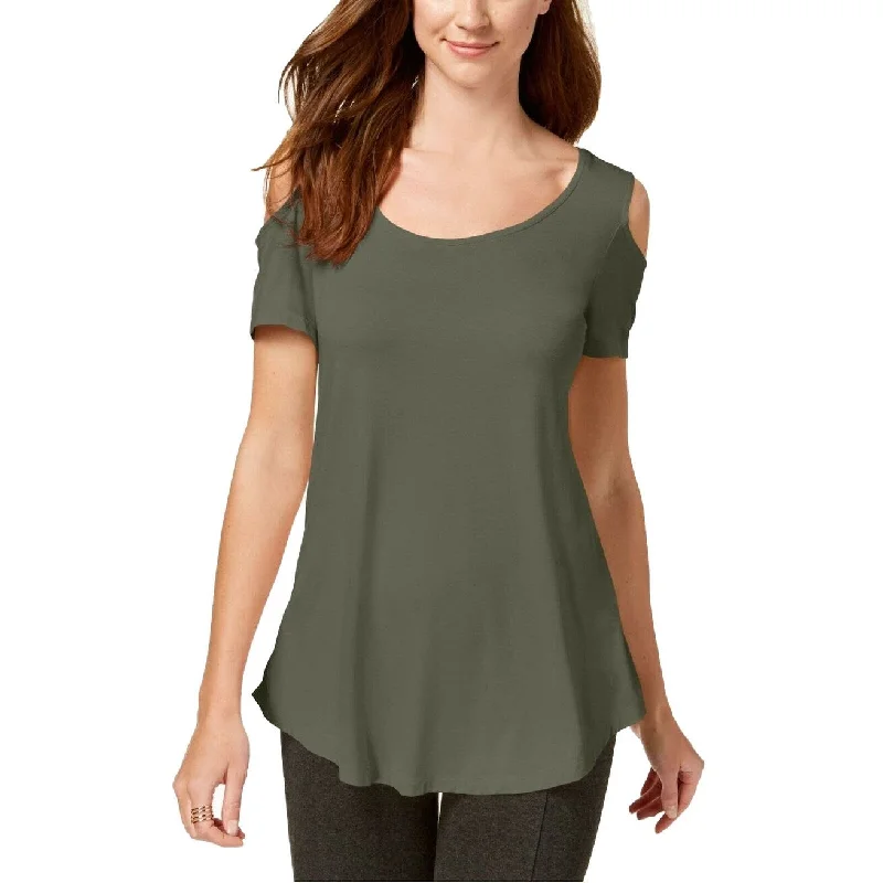 Retro T-ShirtsJM Collection Women's Petite Cold-Shoulder Swing T-Shirt Olive Size Large - Green - L