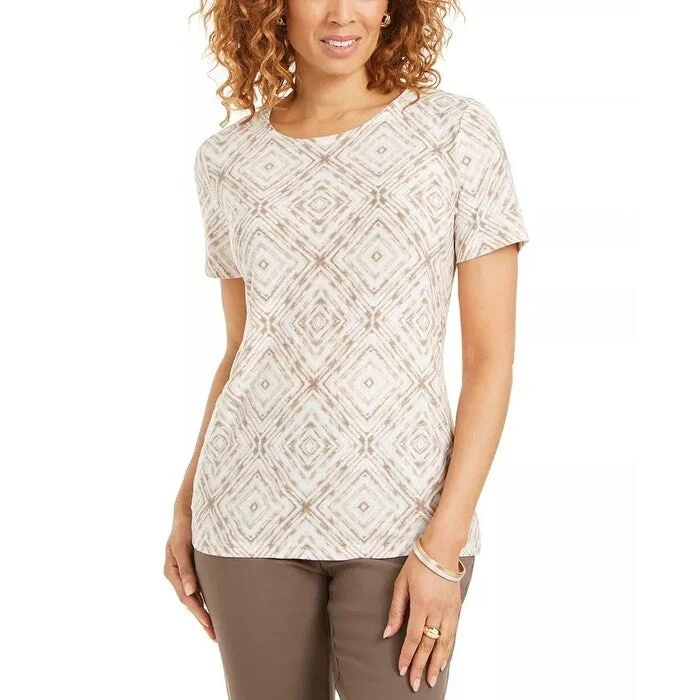 Compression T-ShirtsJM Women's Collection Printed Jacquard T-Shirt Dark Beige Size Large