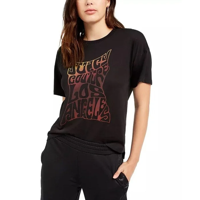 Asymmetrical T-ShirtsJuicy Couture Women's Ombre Logo Graphic T-Shirt Black Size X-Large