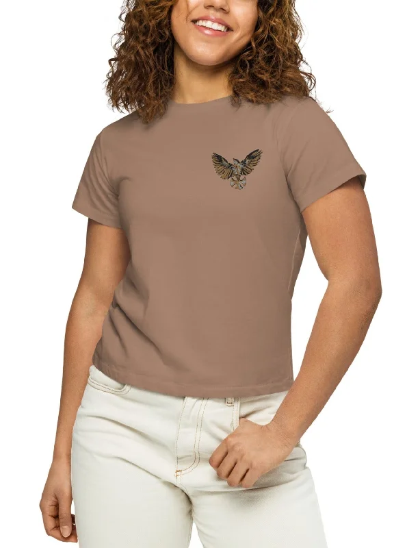 Festival T-ShirtsLatte Women’s high-waisted t-shirt-Embroidered Mocking Bird