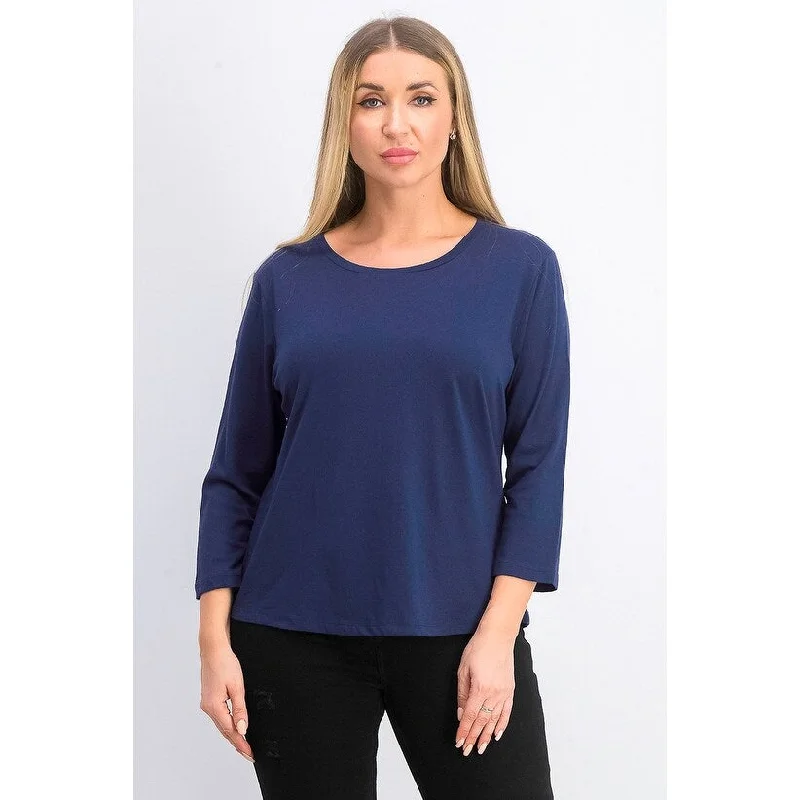 Cotton T-ShirtsMaison Jules Women's 3/4-Sleeve Solid T-Shirt Navy Size X-Large