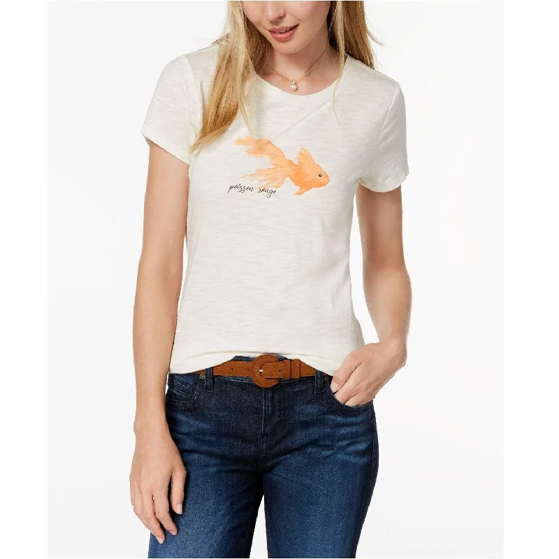 Painted T-ShirtsMaison Jules Women's Bagel Graphic Print T-Shirt Cloud Goldfish Size Medium - White