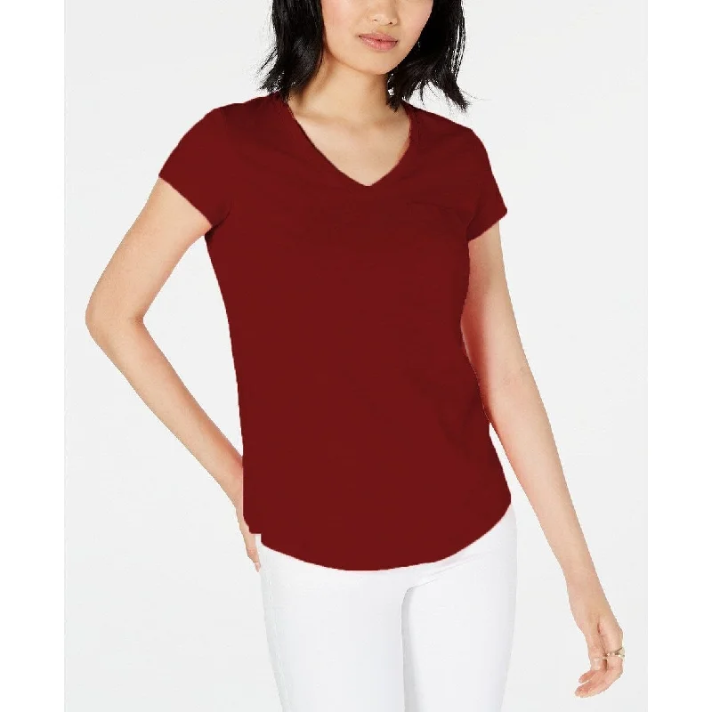 Skateboard T-ShirtsMaison Jules Women's V-Neck Patch-Pocket T-Shirt Wine Size Medium