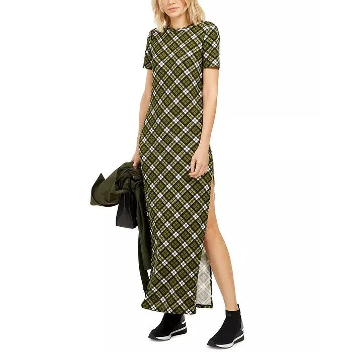 Scoop Neck T-ShirtsMichael Michael Kors Women's Plaid T-Shirt Maxi Dress Green Size Large