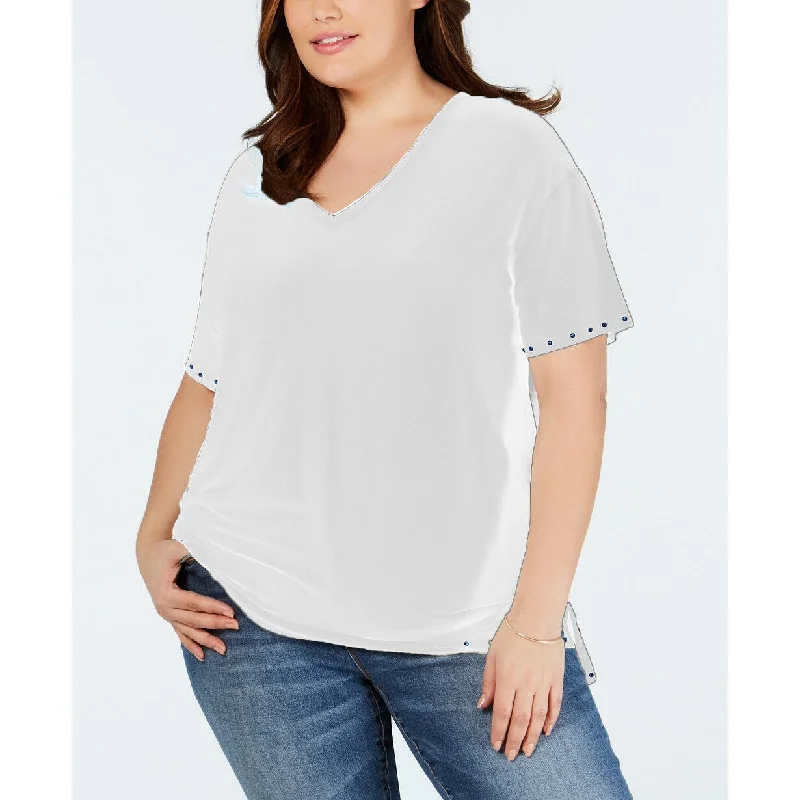 Jersey T-ShirtsOne A Women's Plus Size Studded T-Shirt White Size Extra Large