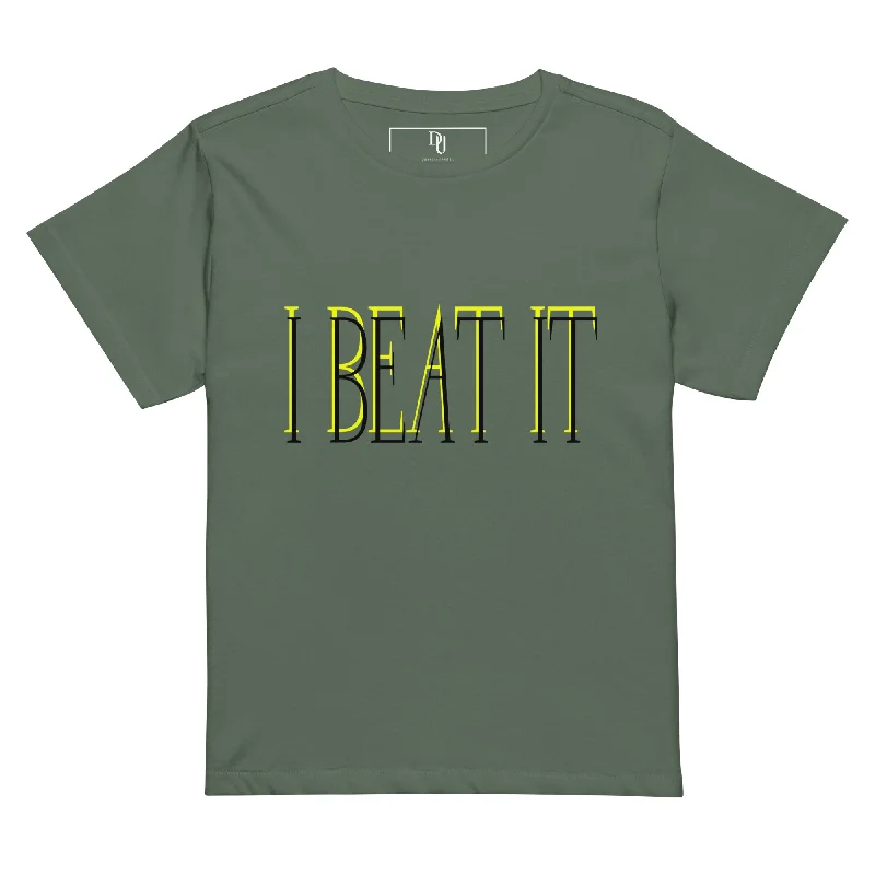 College T-ShirtsPine Green Women’s high-waisted t-shirt-Embroidered "I Beat it" Print