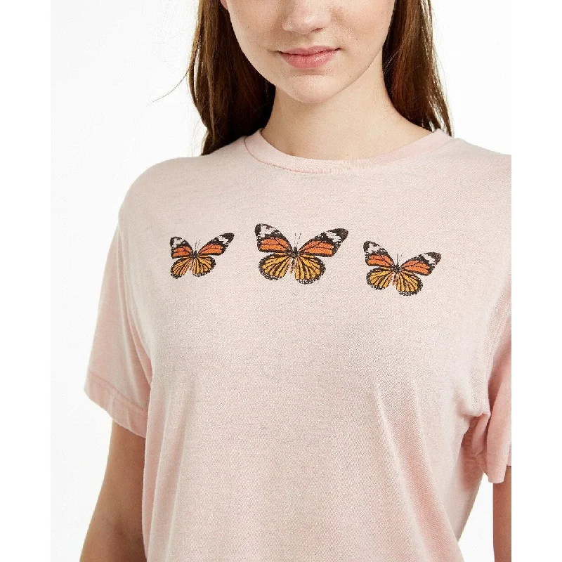 Pocket T-ShirtsRebellious One Juniors' Butterfly Cropped Graphic T-Shirt Pink Size Large