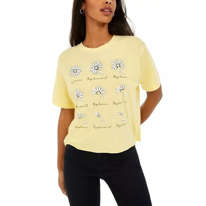 Studded T-ShirtsRebellious One Junior's Daisy Cropped Graphic T-Shirt Yellow Size Medium