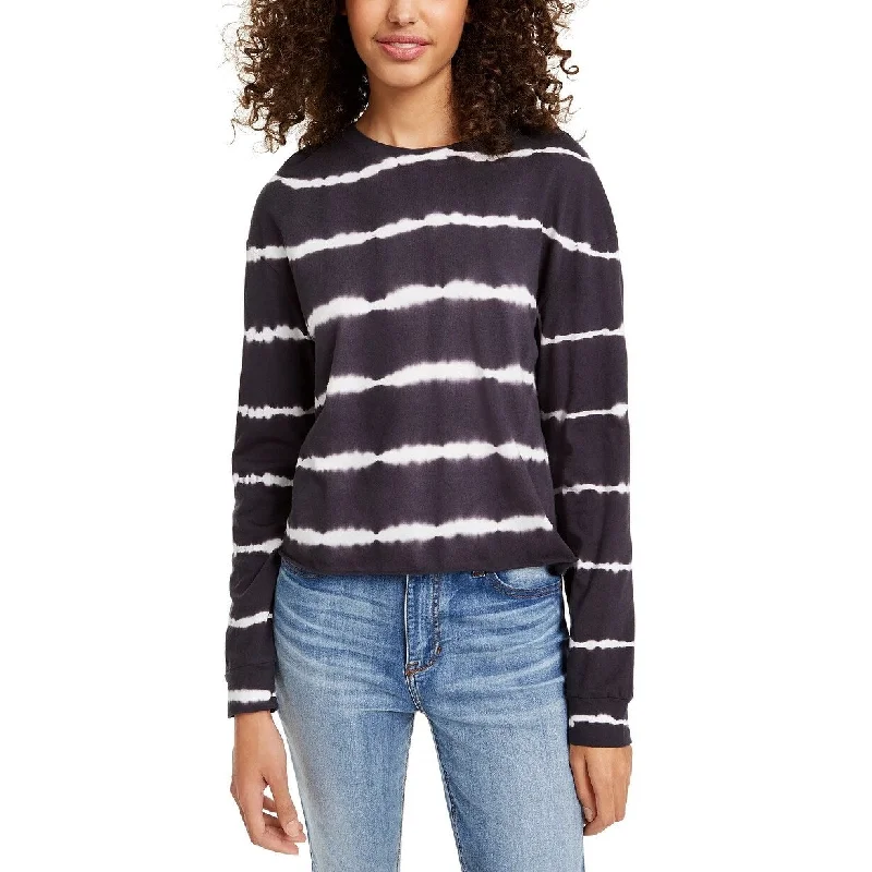 Sheer T-ShirtsRebellious One Juniors' Striped Tie-Dye Long-Sleeved T-Shirt Charcoal Size Medium