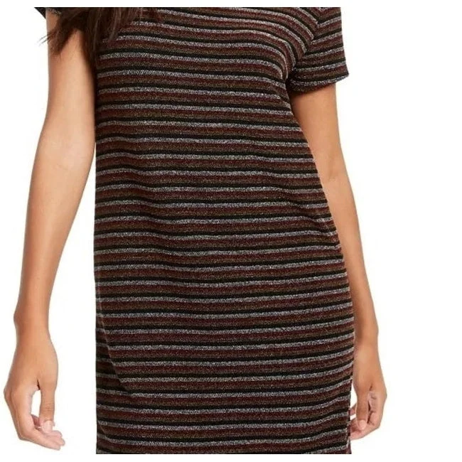 Ribbed Cuff T-ShirtsRosie Harlow Junior's Lurex Striped T-Shirt Dress Brown Size Large