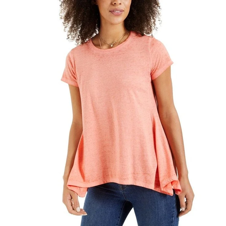 Fishing T-ShirtsStyle & Co Women's Burnout Handkerchief-Hem T-Shirt Orange Size Large