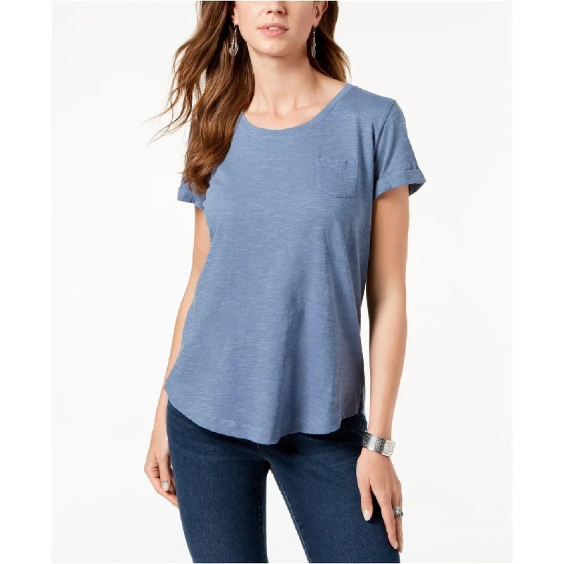 Slim Fit T-ShirtsStyle & Co Women's Cuffed-Sleeve Cotton T-Shirt Chambray Haze Size Medium - Blue