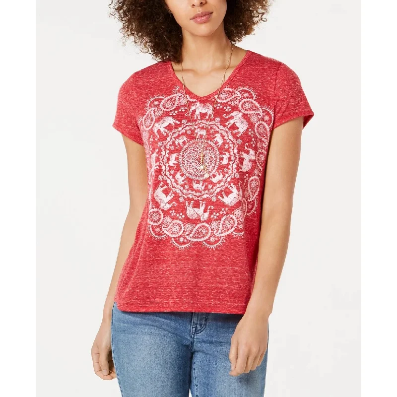 Distressed T-ShirtsStyle & Co Women's Graphic T-Shirt Red Size Small