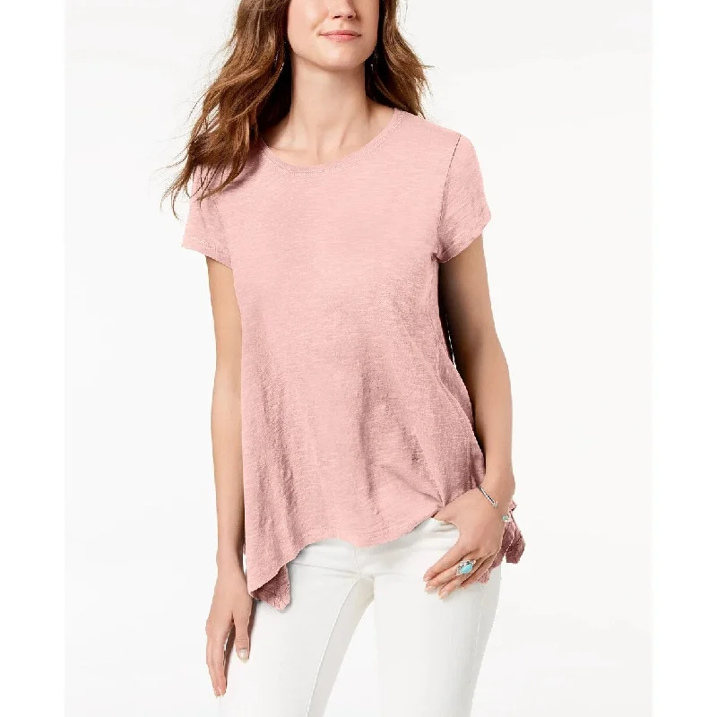 V-Neck T-ShirtsStyle & Co Women's Handkerchief Hem T-Shirt Pink Size X-Small