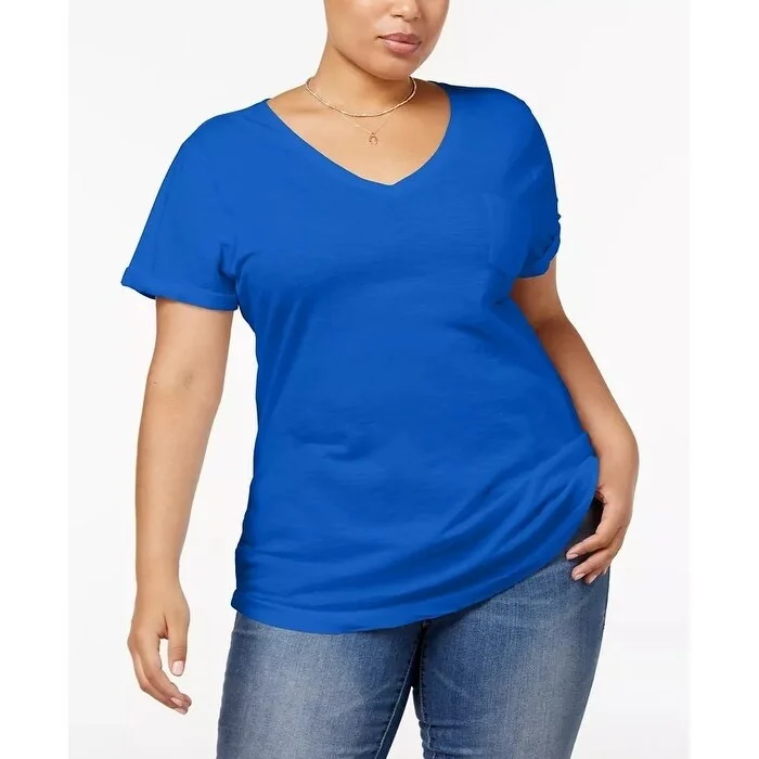 Silk T-ShirtsStyle & Co Women's Plus Size V-Neck T-Shirt Blue Size 3X