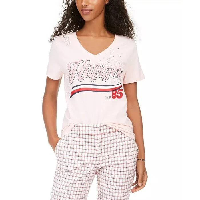 Luxury T-ShirtsTommy Hilfiger Women's Cotton Logo T-Shirt Pink Size X-Large