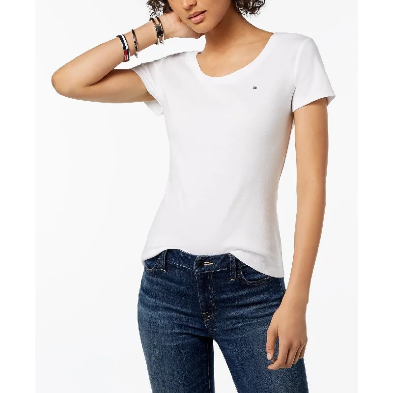 Cotton T-ShirtsTommy Hilfiger Women's Cotton Scoop Neck T-Shirt White Size Small